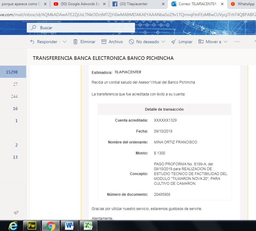 Pago por estudio técnico camarón Tilapiacenter